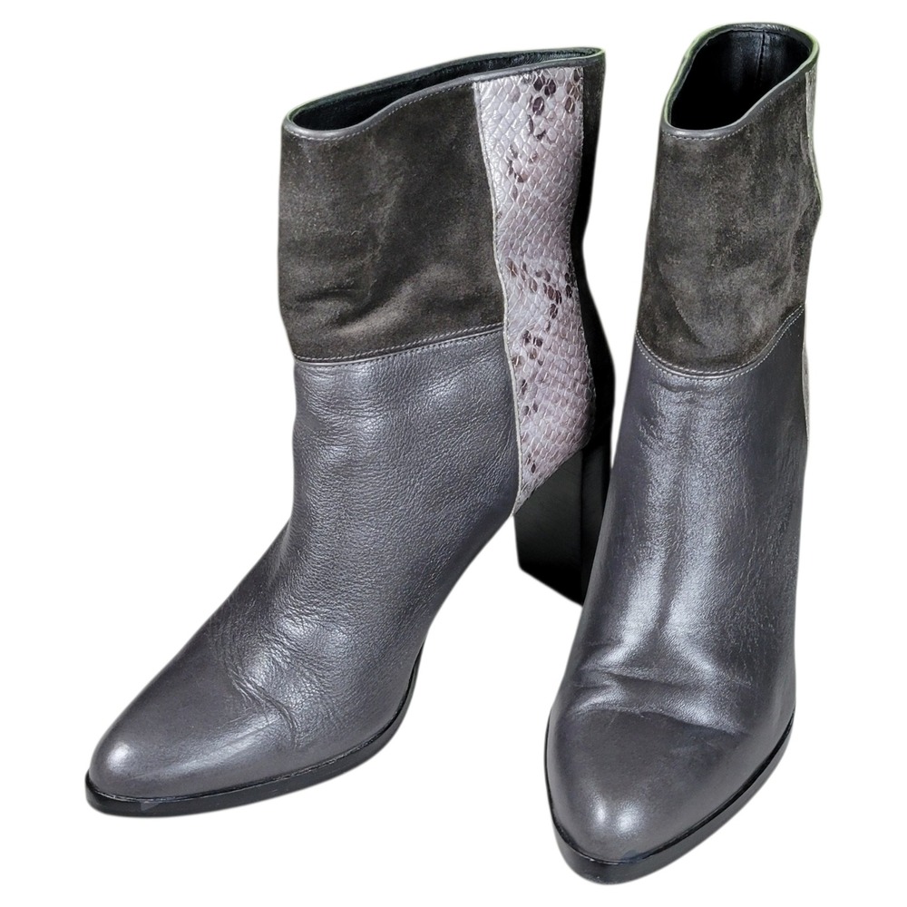 Diane von Furstenberg Ankle Boots Womens 7.5M Gray Leather Suede Heel Pull On
